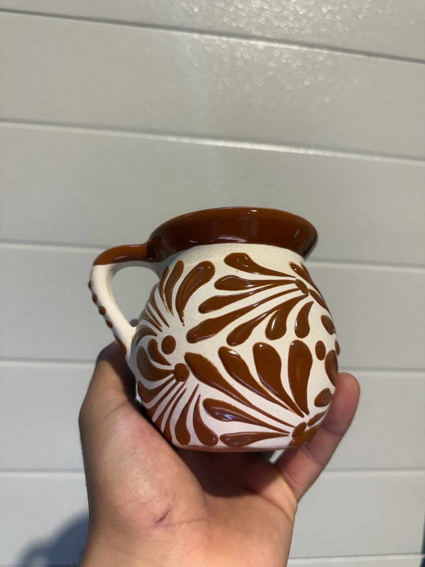 Brown and white Taza