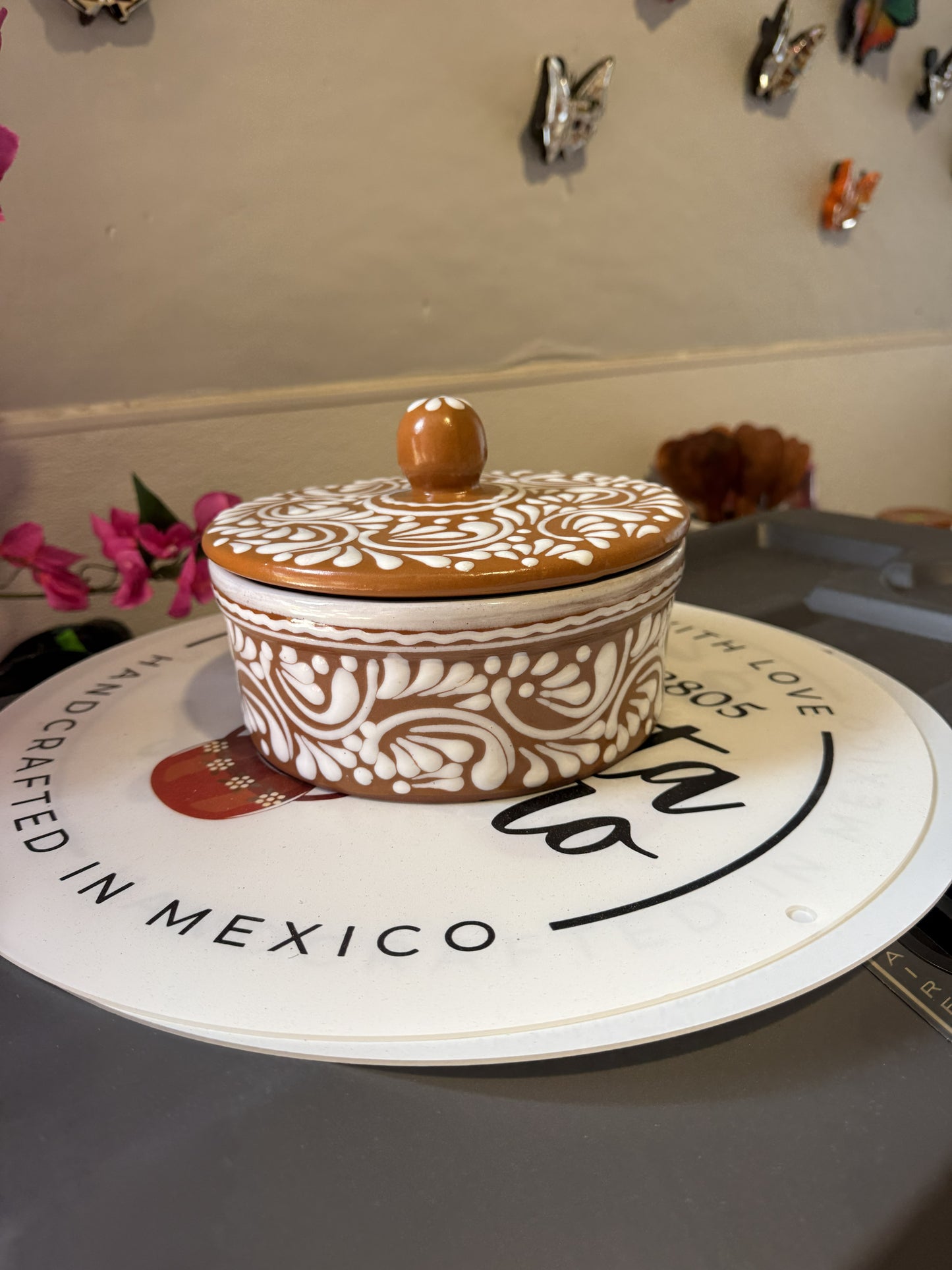 Brown and White Tortilla Holder