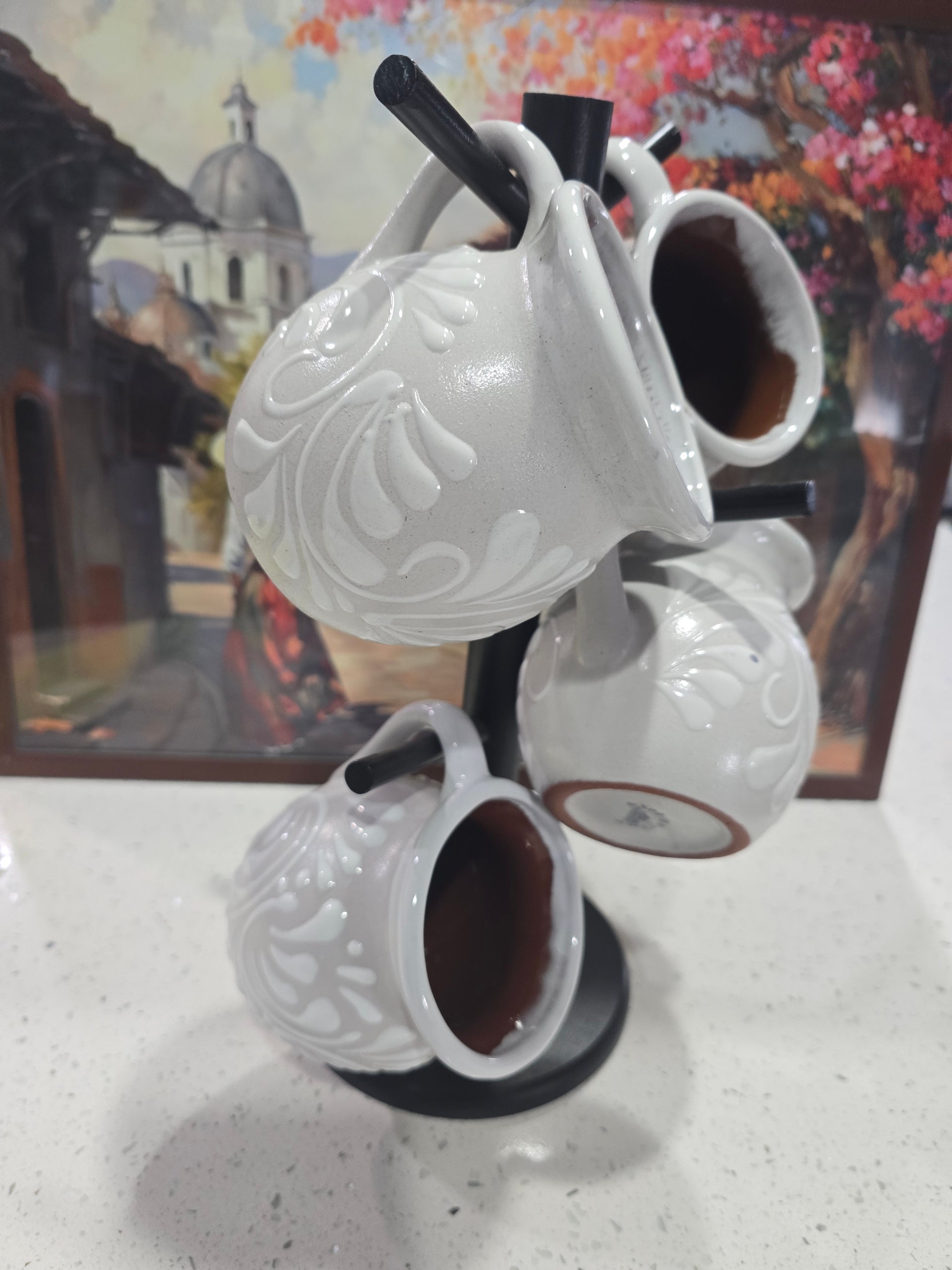 Talavera White Mug Set of 4 - STAND NOT INCLUDED