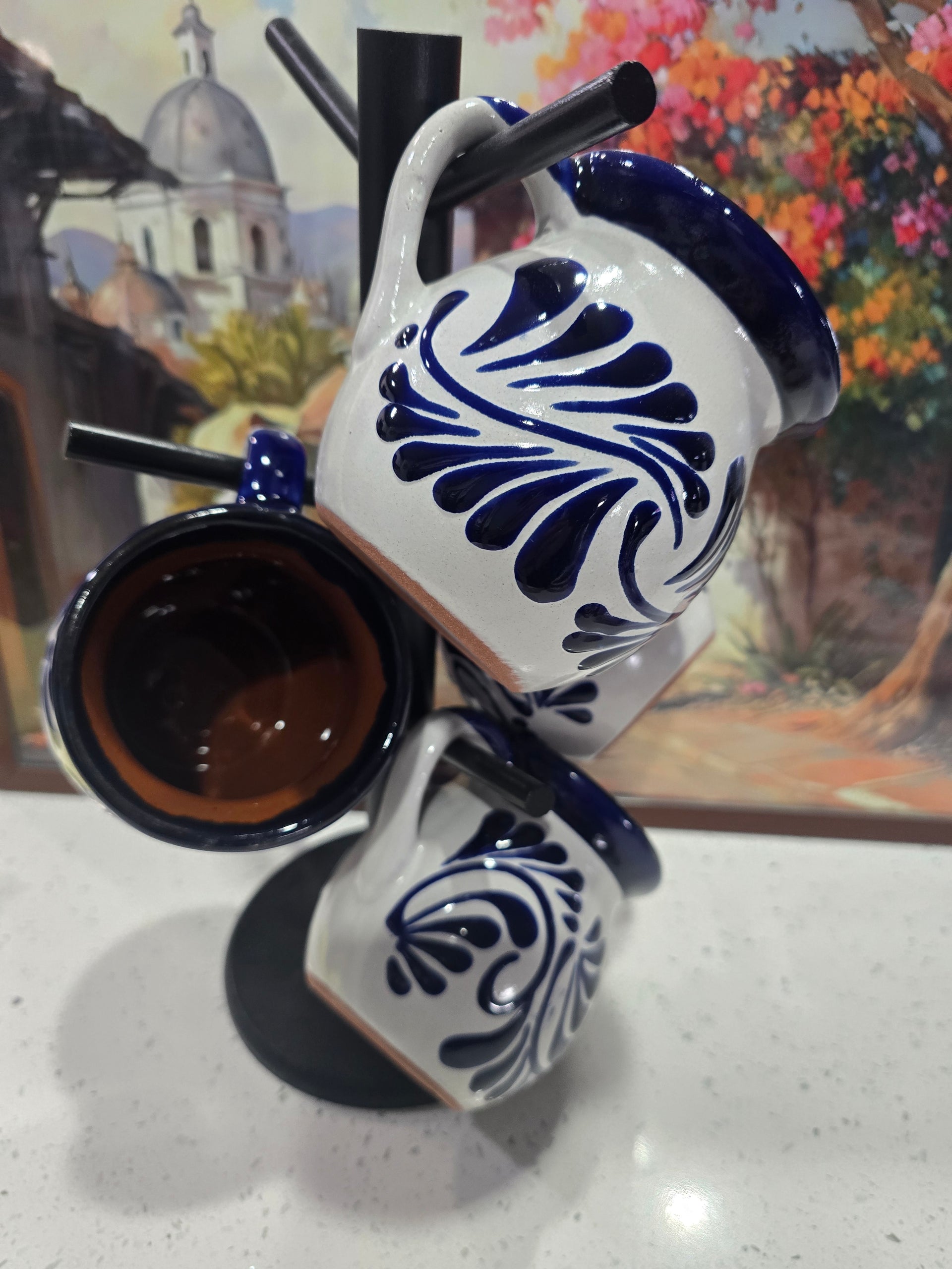 Talavera Blue with White Mug Set of 4 - STAND NOT INCLUDED