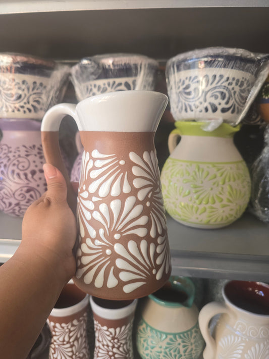 Small Talavera Pitcher Cielito Lindo Brown with White