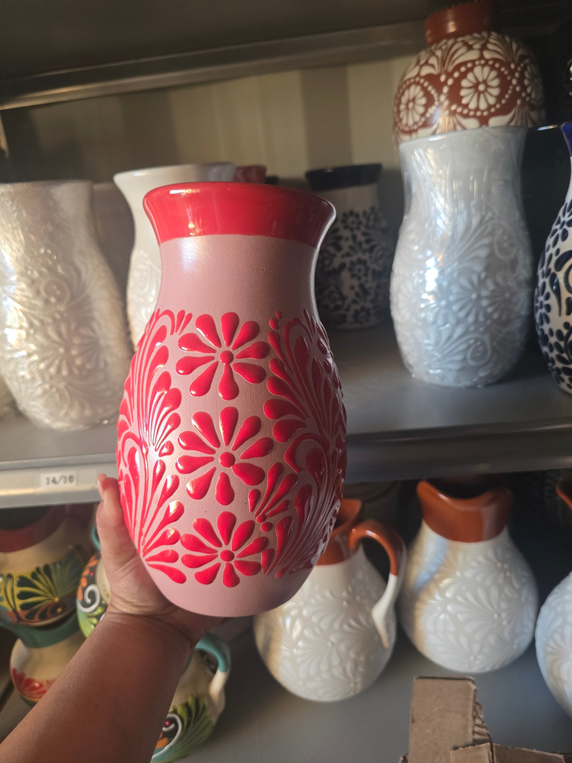Talavera Red on Pink Cielito Lindo Vase
