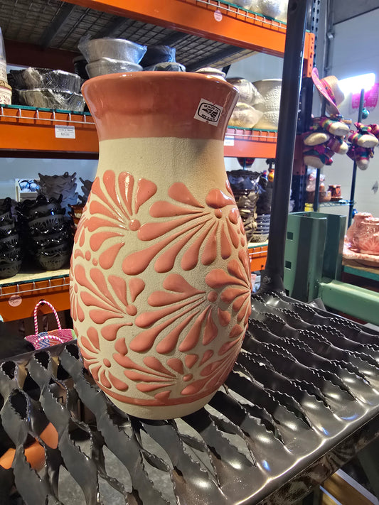 Pink on White Talavera Vase