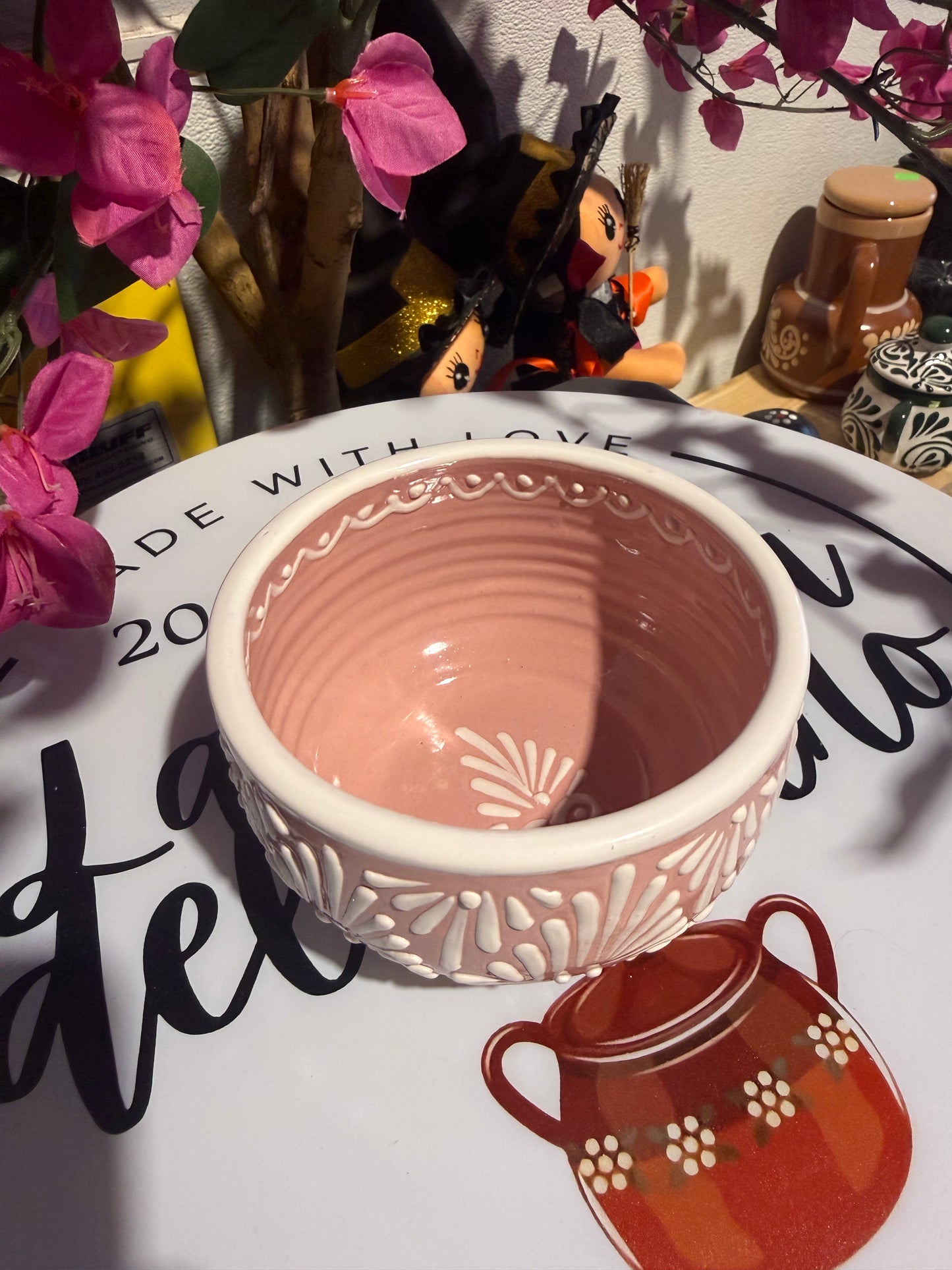 White on Pink talavera Bowl