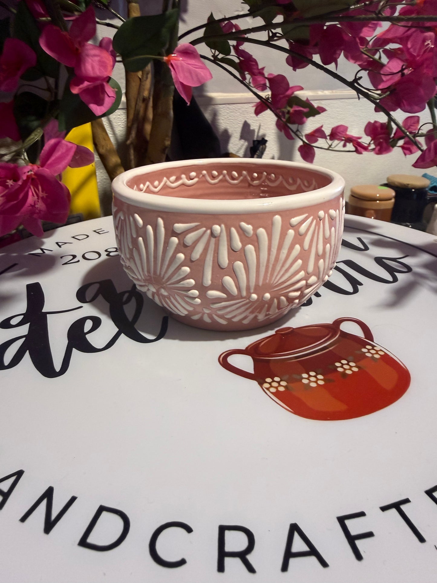 White on Pink talavera Bowl