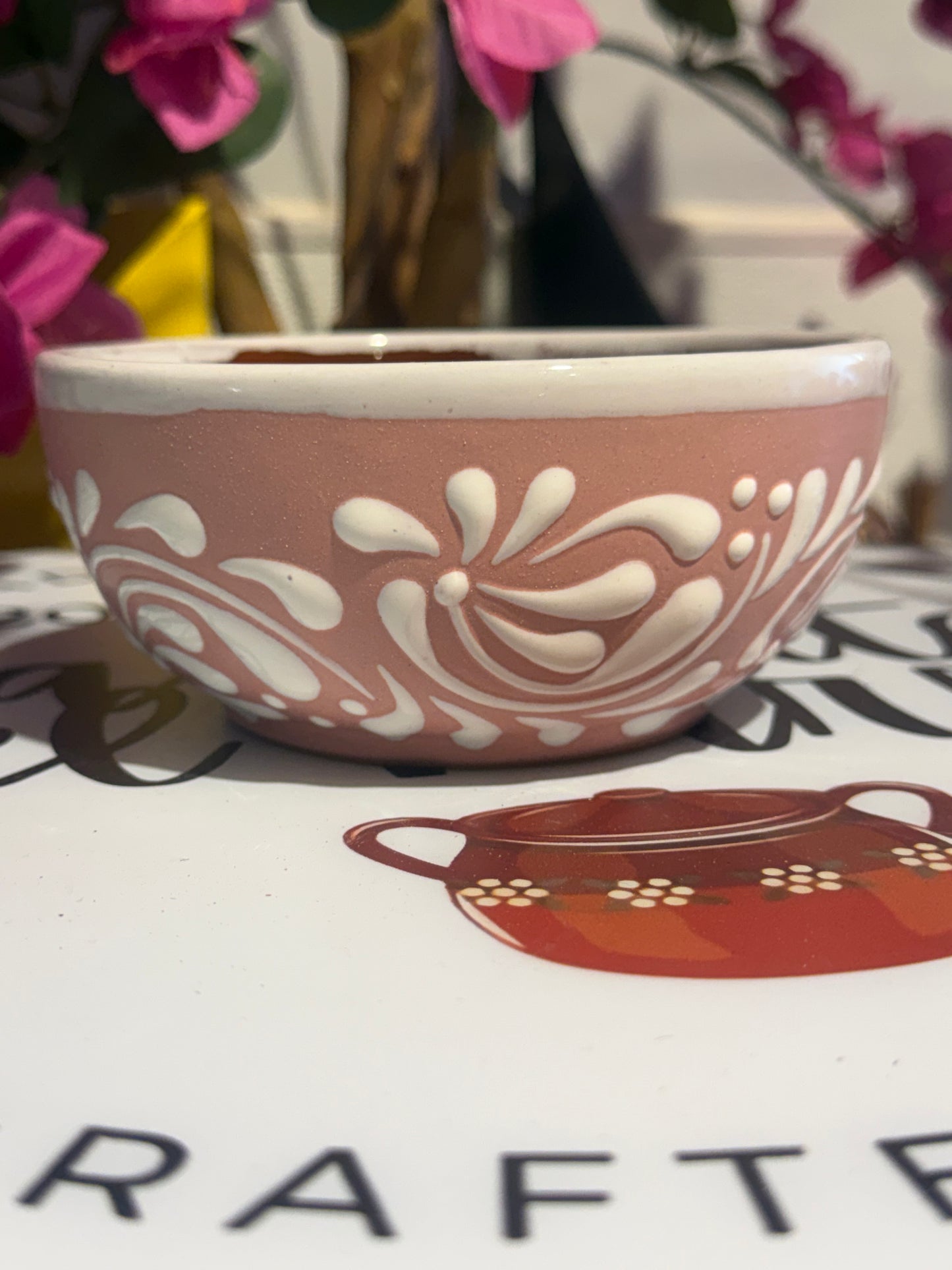White on pink bowl