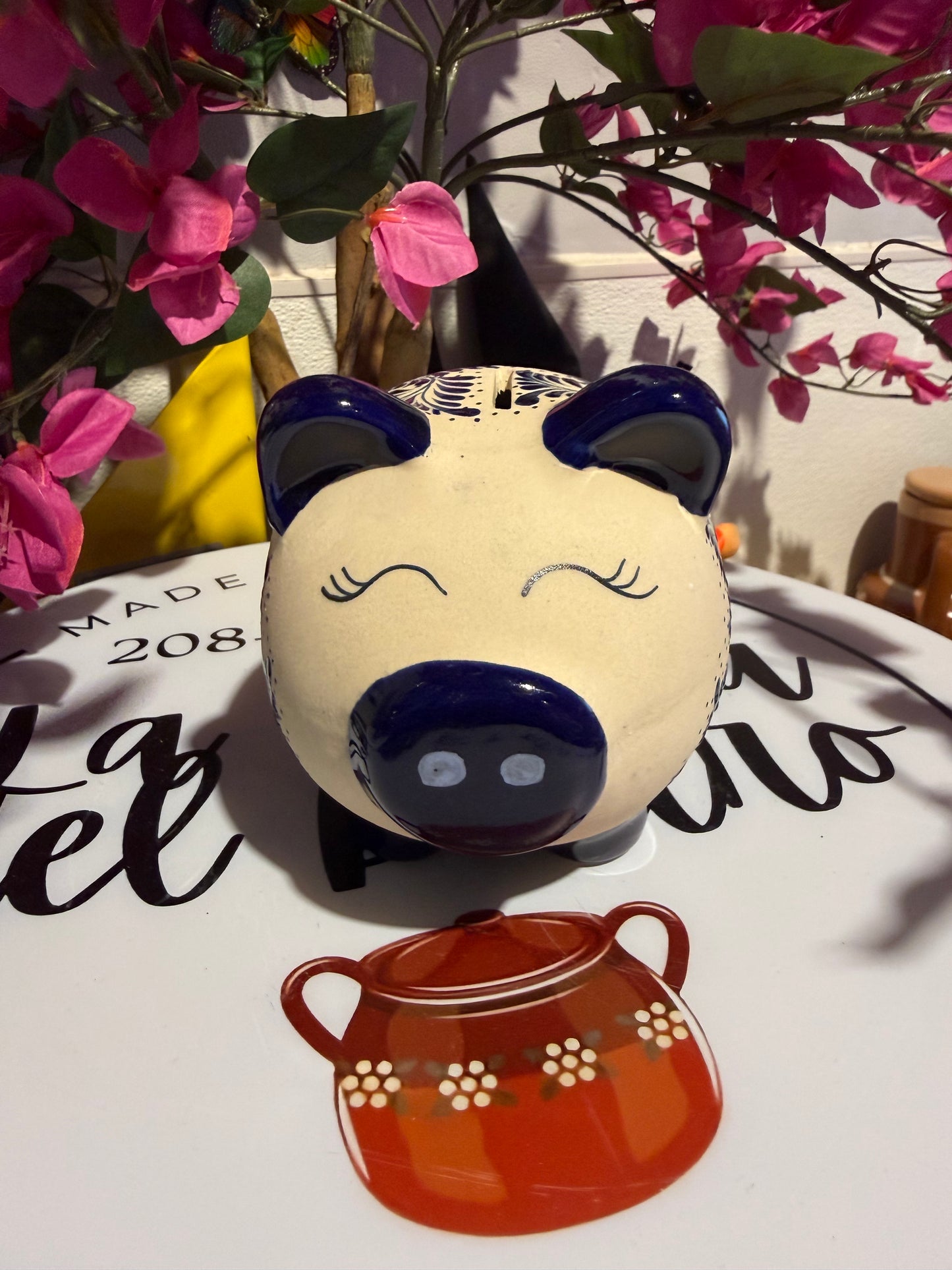 Dark blue Talavera Piggy Bank