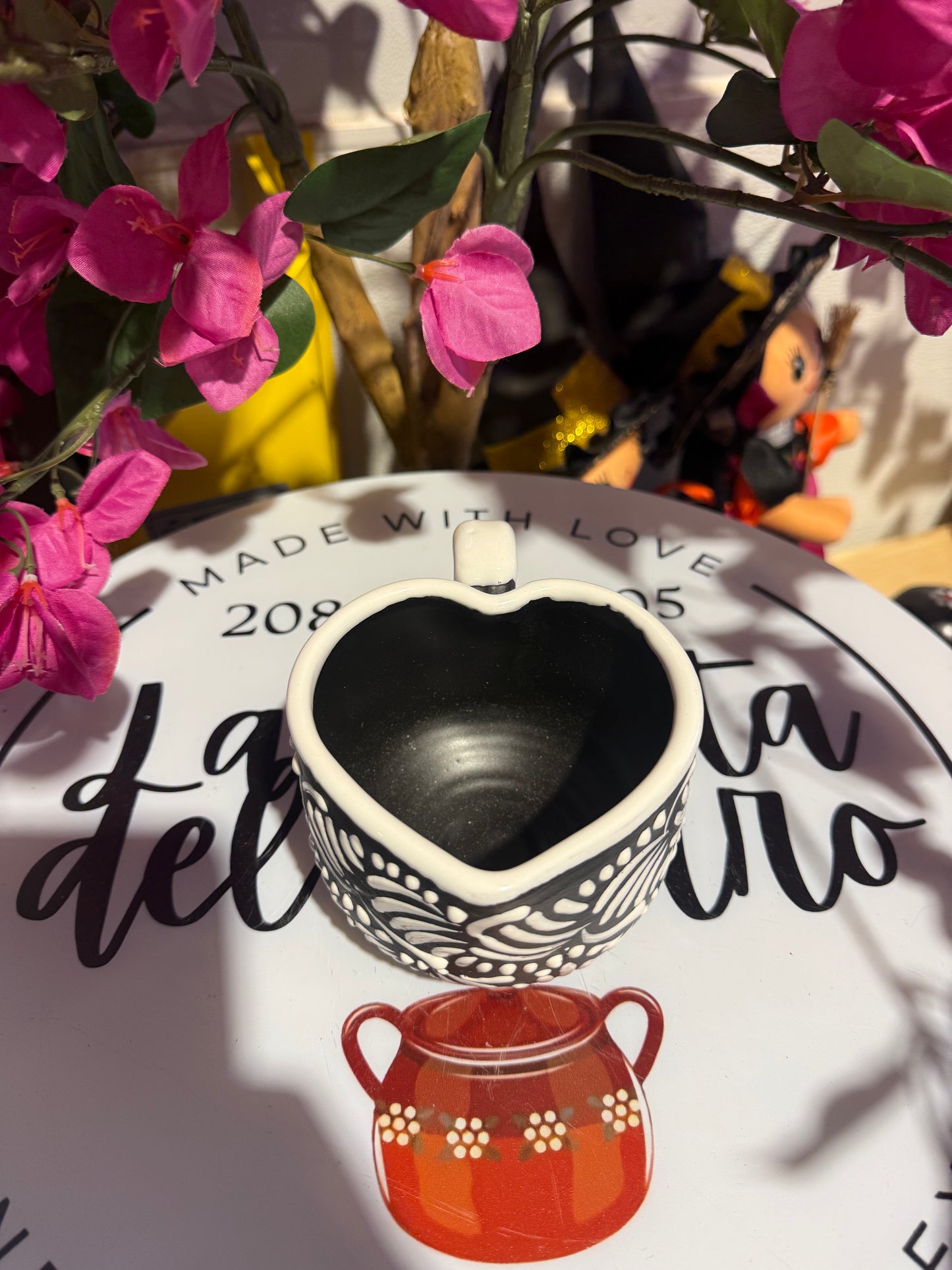 Black and white talavera heart mug