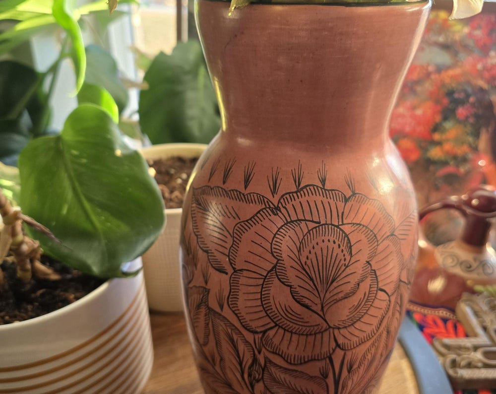 Tall Pink Huancito Vase- Made in Michoacan Mexico